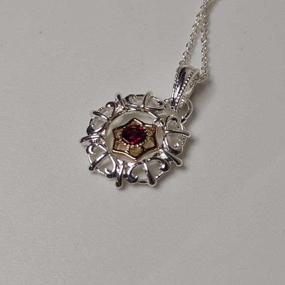 Two Tone Round Pendant Necklace 16.5 Inches Long - Picture 3 of 10